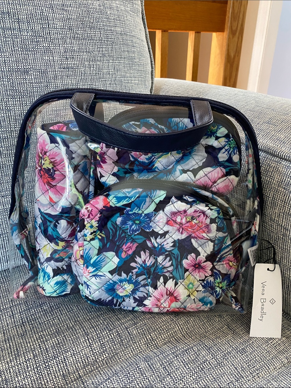 Vera Bradley Garden Grove Clear Travel Tote with 3 Quilted Floral Pouches